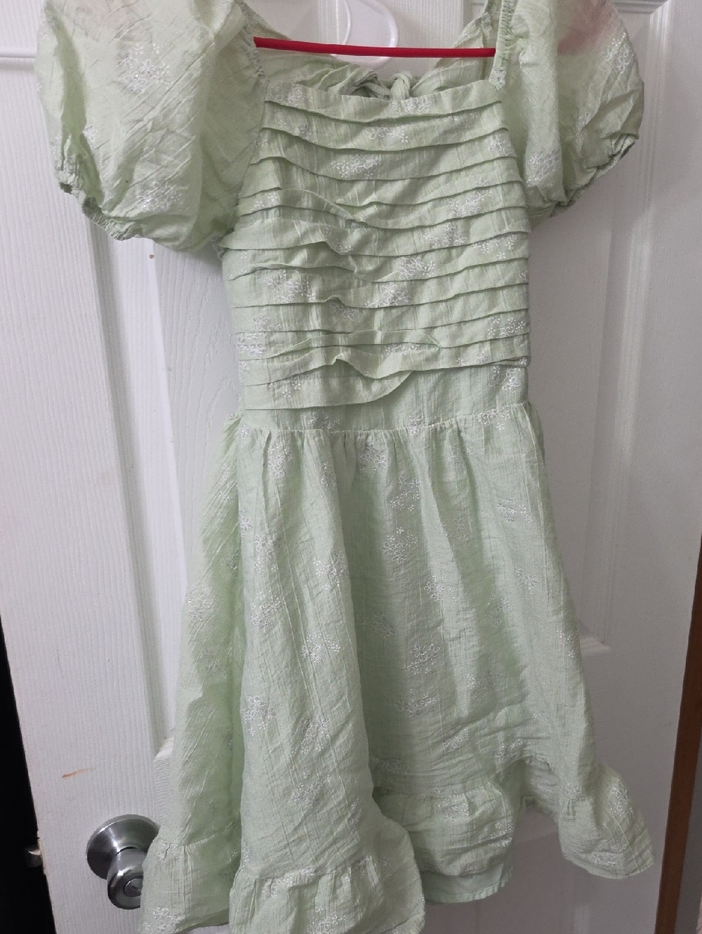 Girls' Mint Green Puff Sleeve Party Dress